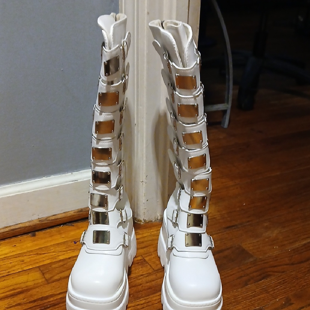 SHEIN White Lace-Up Knee-High Boots